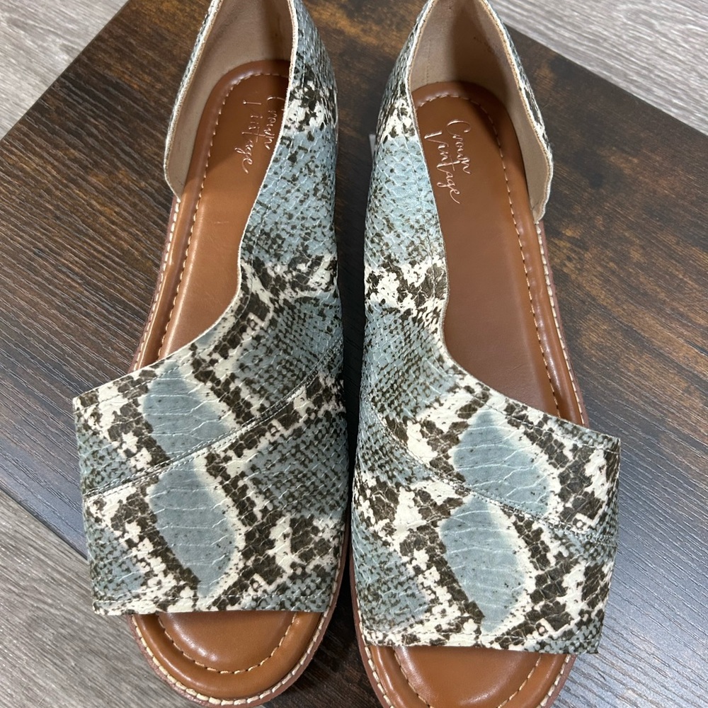Matisse Blue and Cream Snakeskin Sandals